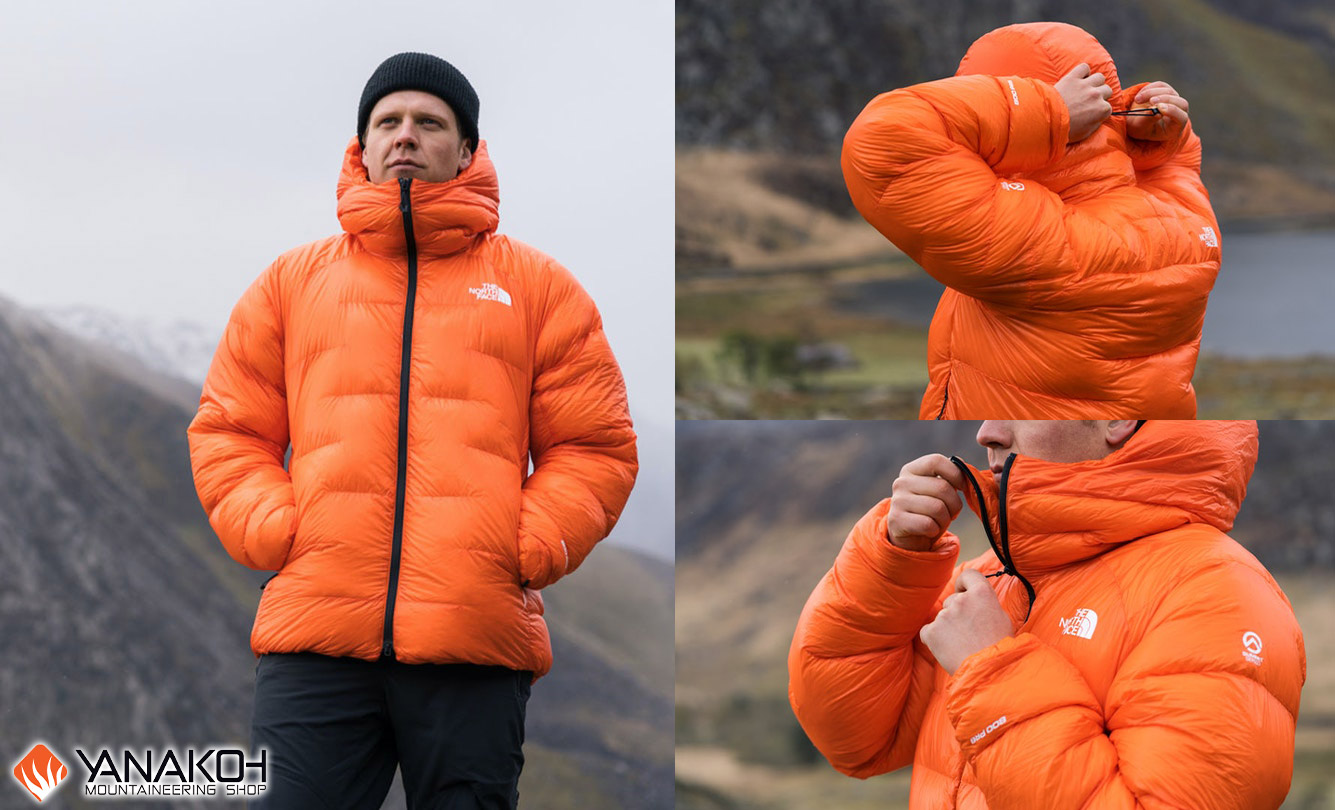 سه تصویر از زوایای مختلف در یک قاب که فردی را نشان می‌دهد که کاپشن پر نارنجی به تن دارد Down Jacket